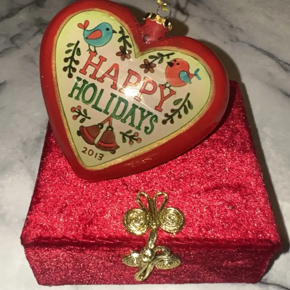 Pier‎ 1 Imports 2013 Glass Christmas Ornament Gnome Elf Heart Li Bien Handmade